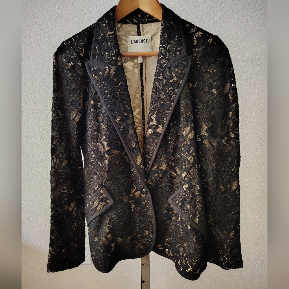L'AGENCE Chamberlain Lace Blazer in black Size 4 Small